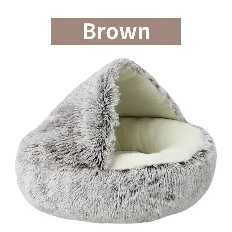 2-in-1 Plush Cat Bed with Cover, Cave or Open