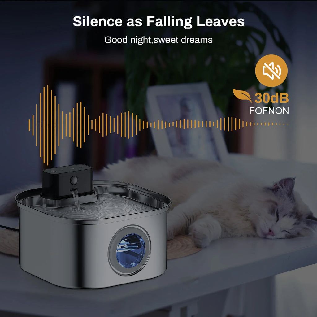 Cordless Stainless Steel Pet Fountain, 3.2 L