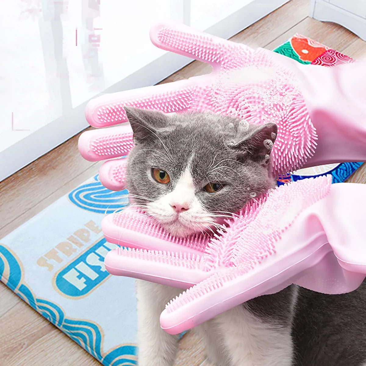 Silicone Bath and Grooming Gloves for Pets, 1 Pair