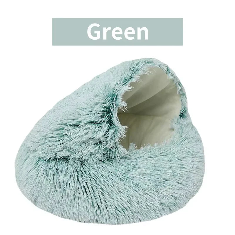 2-in-1 Plush Cat Bed with Cover, Cave or Open