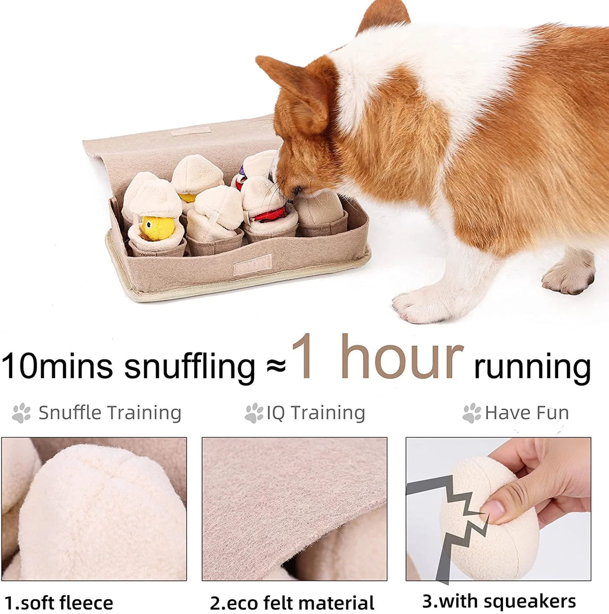 Snuffle Mat for Dogs with 8 Squeaky Plush Eggs