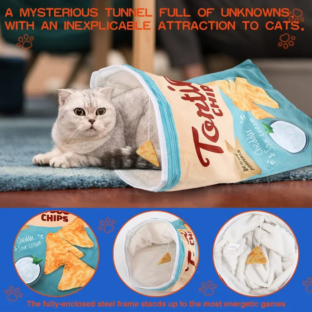 Cat playing with the crinkle tunnel