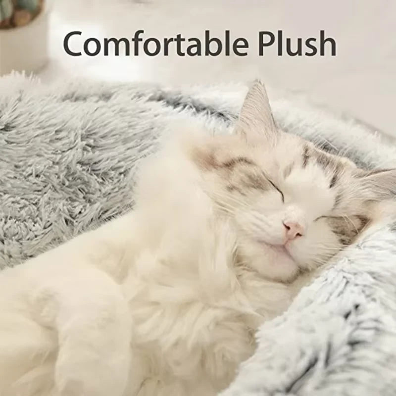 2-in-1 Plush Cat Bed with Cover, Cave or Open
