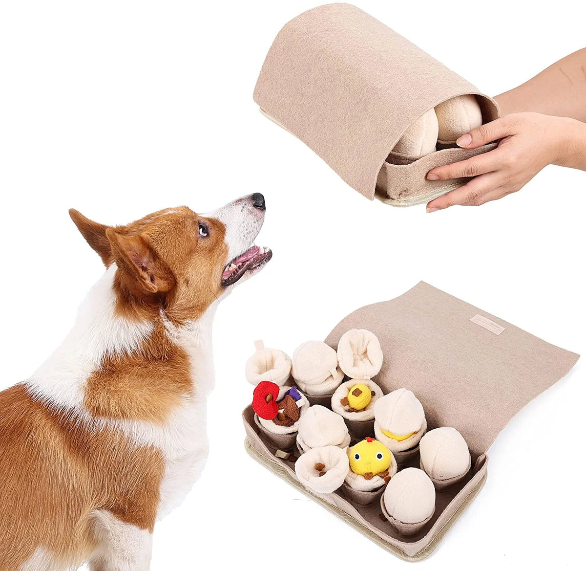 Snuffle Mat for Dogs with 8 Squeaky Plush Eggs