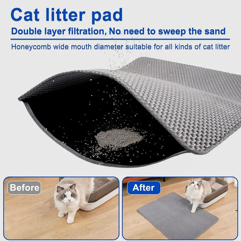 Double-Layer Cat Litter Mat, Waterproof EVA