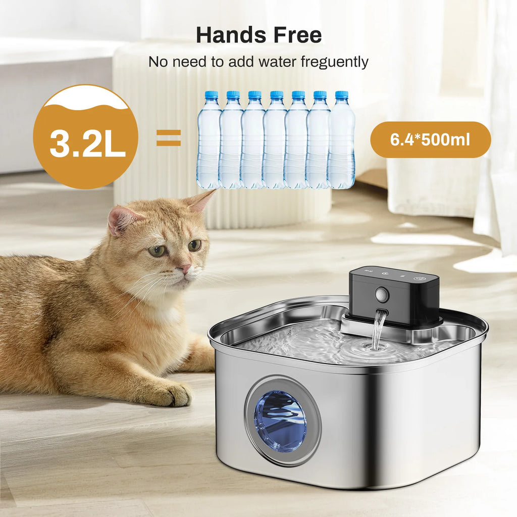 Cordless Stainless Steel Pet Fountain, 3.2 L