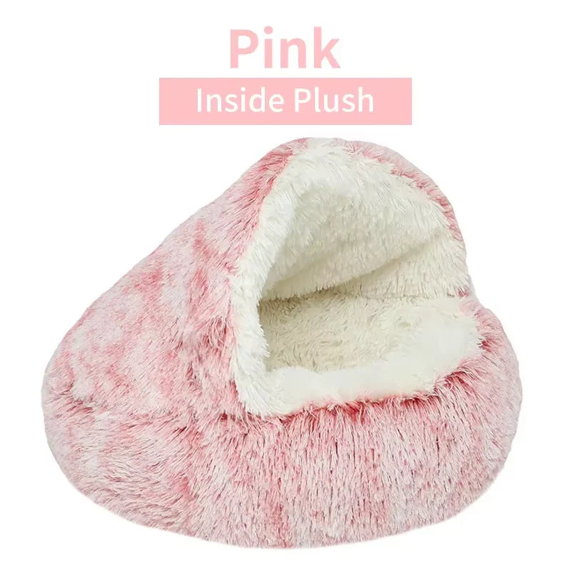 2-in-1 Plush Cat Bed with Cover, Cave or Open
