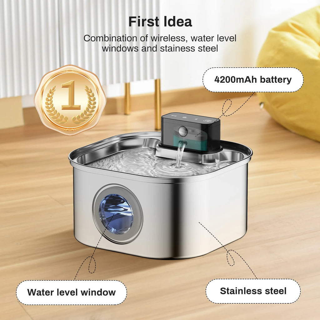 Cordless Stainless Steel Pet Fountain, 3.2 L