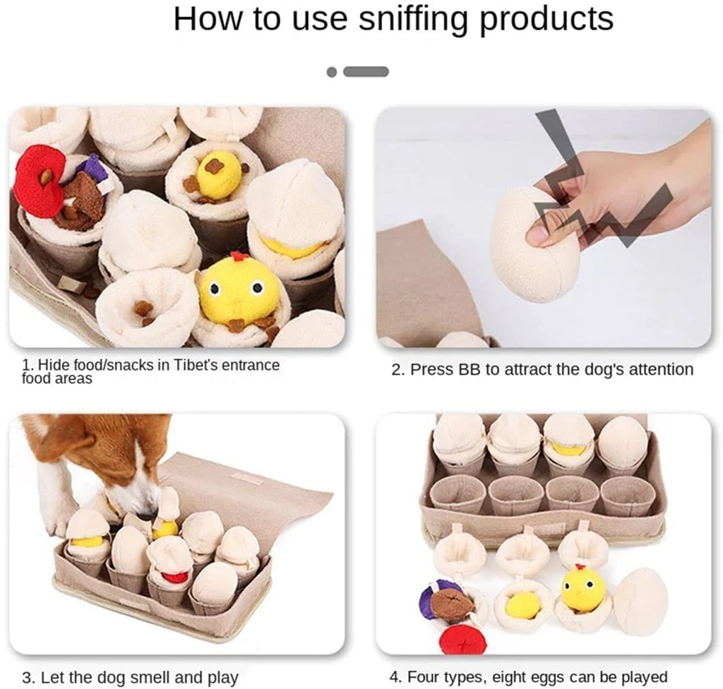 Snuffle Mat for Dogs with 8 Squeaky Plush Eggs