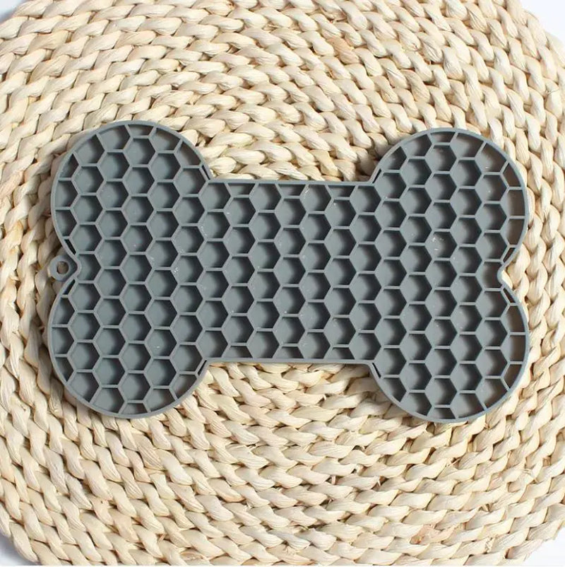 Grey bone-shaped silicone lick mat