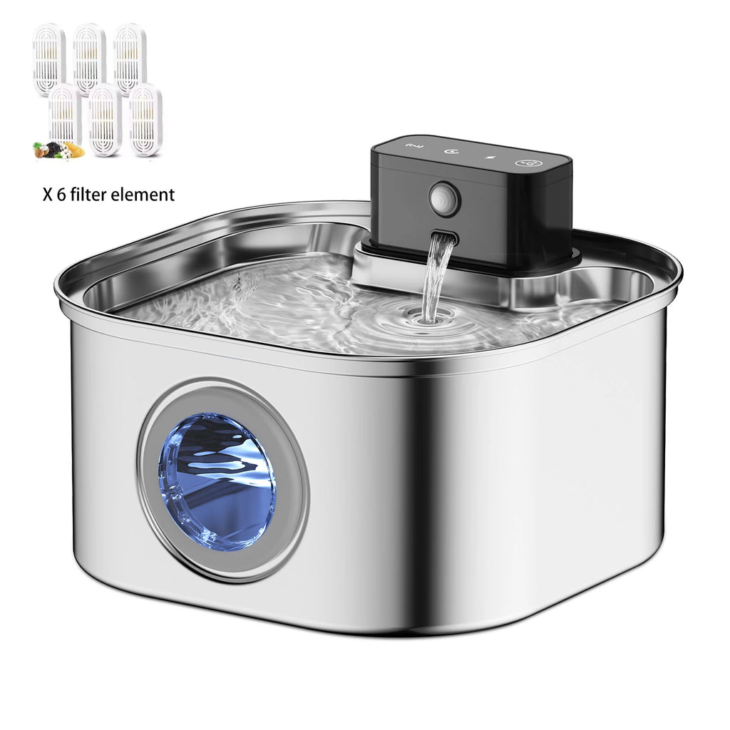Cordless Stainless Steel Pet Fountain, 3.2 L