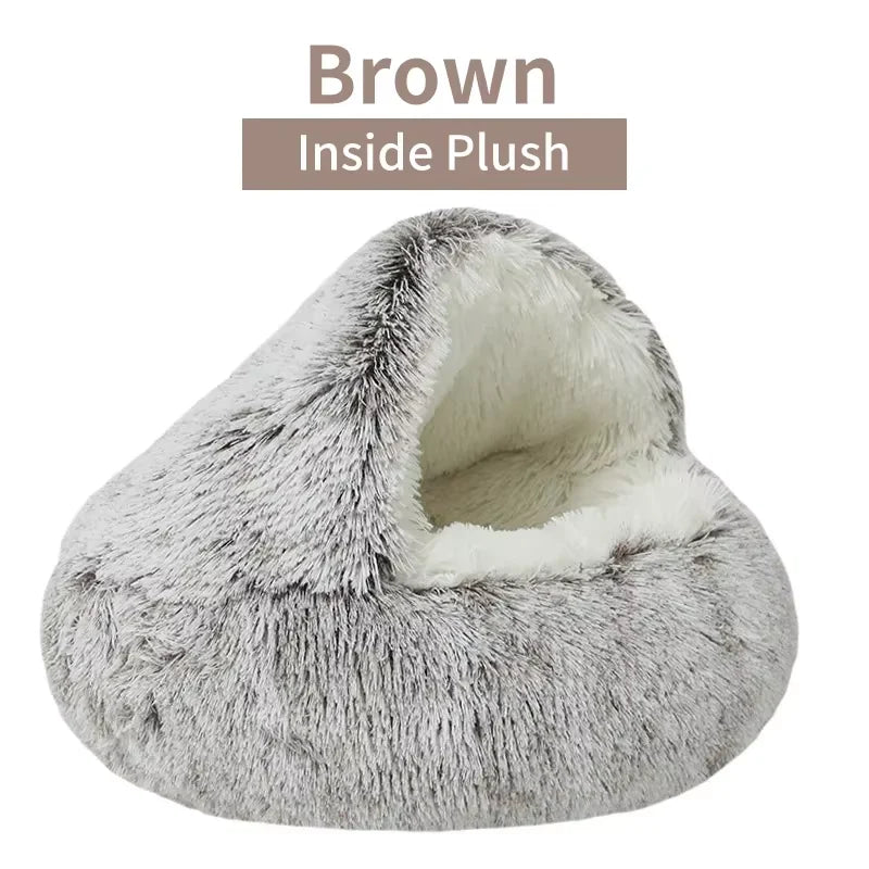 2-in-1 Plush Cat Bed with Cover, Cave or Open