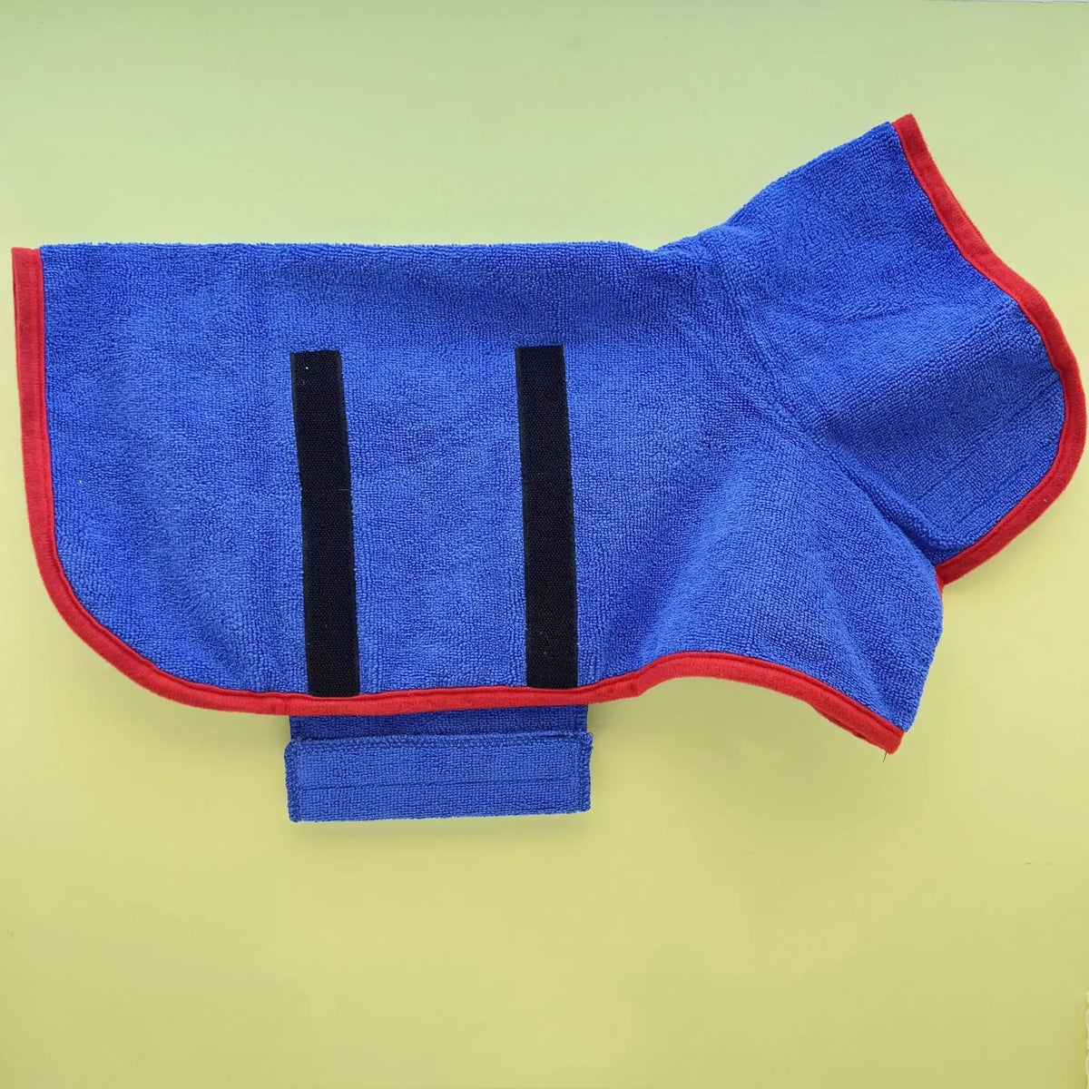 Blue dog bathrobe, side view