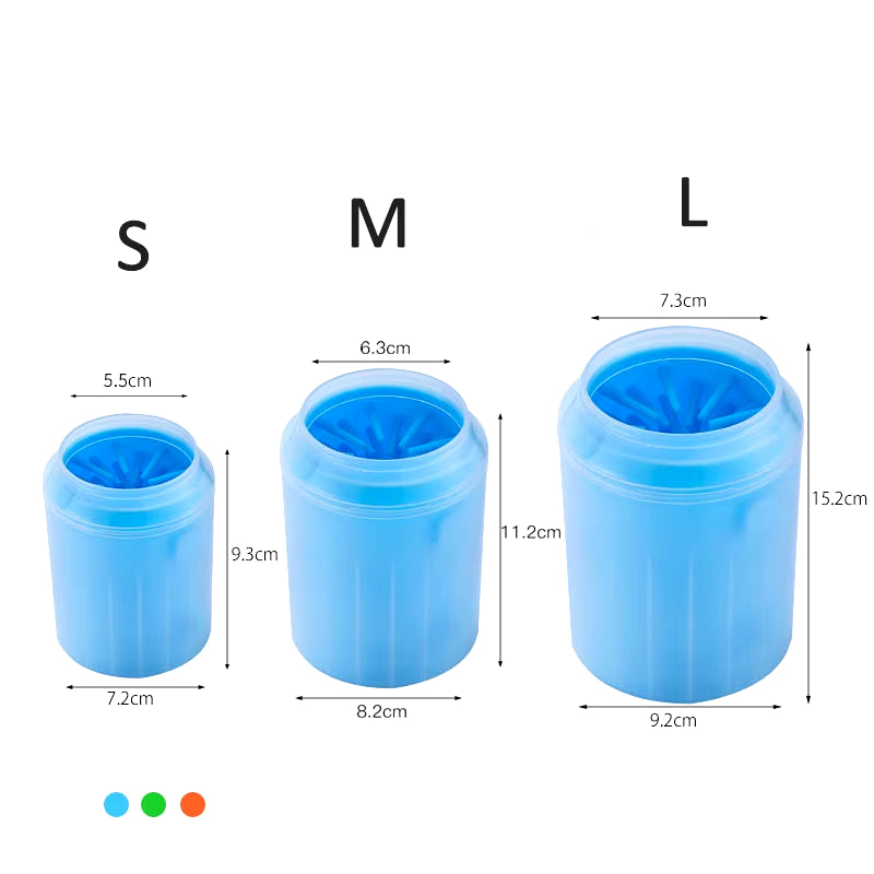 Paw cleaner cup sizes S, M and L with measurements
