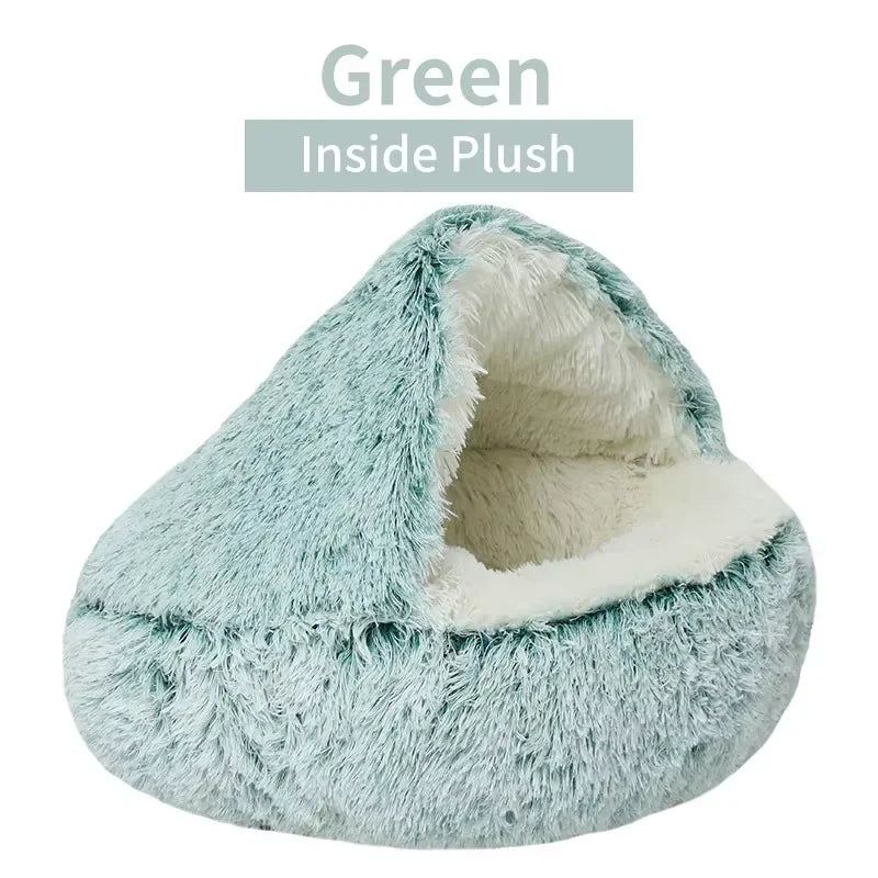 2-in-1 Plush Cat Bed with Cover, Cave or Open