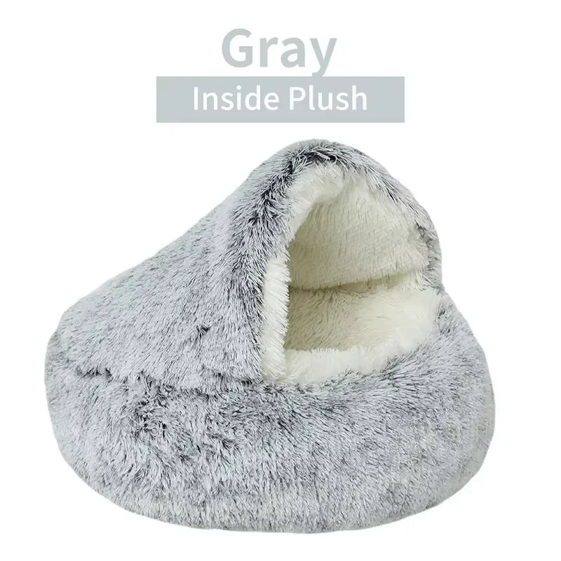 2-in-1 Plush Cat Bed with Cover, Cave or Open