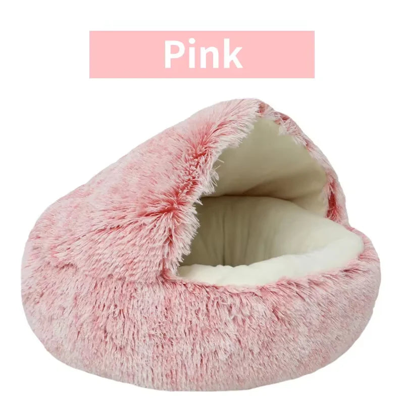2-in-1 Plush Cat Bed with Cover, Cave or Open